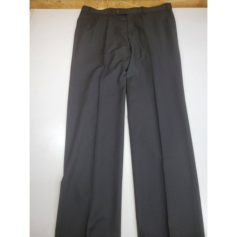 Van Heusen Mens Dress Pants 38W 32L Black Flat Front Straight Leg Career Slacks